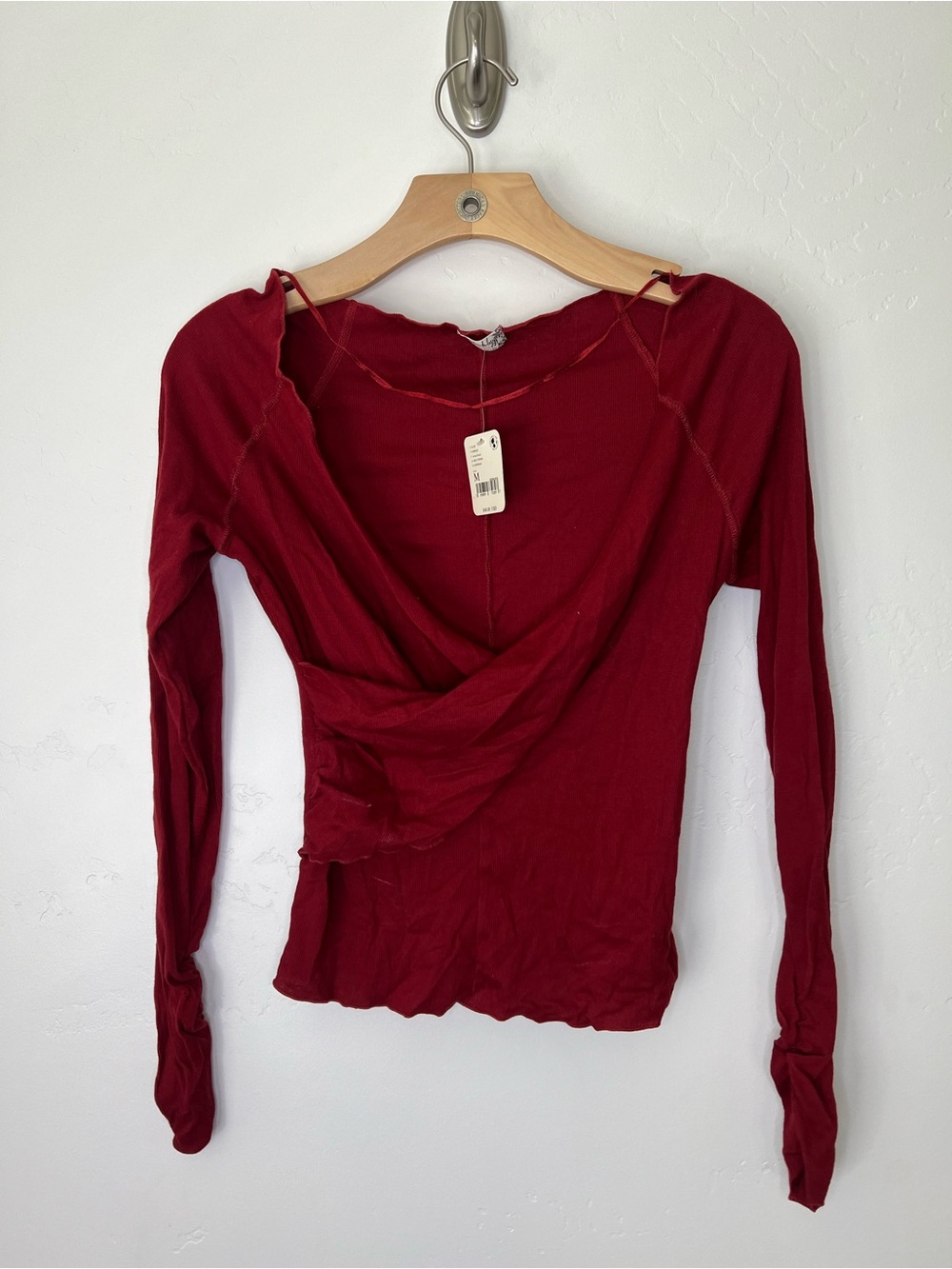 Free People Wine Colored Long-Sleeve Wrap Top